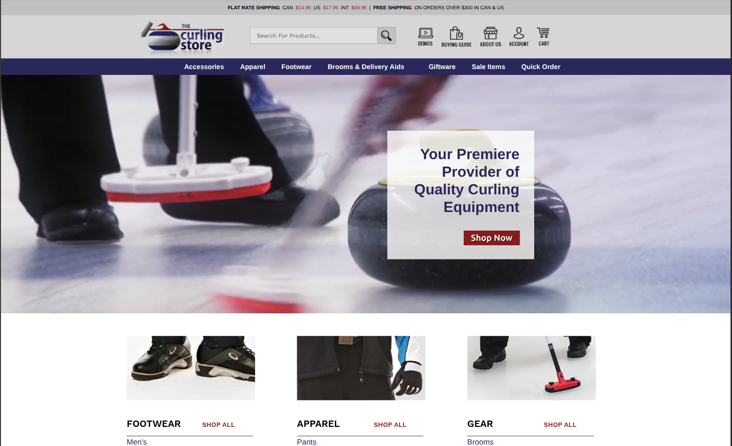 The Curling Store e-commerce website built using LemonStand in 2018